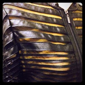 Sleek Bebe Genuine Black Leather Strips jacket